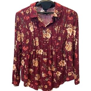 Torrid Women’s Plus Size Floral Pleaded BabyDoll Style Button Top Blouse